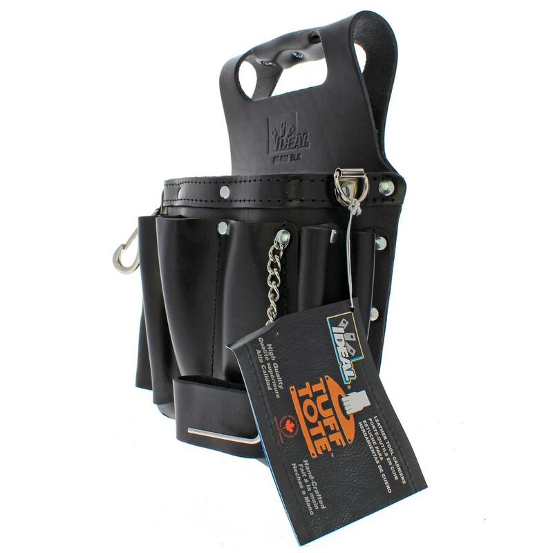 IDEAL 9 in. W Tuff-Tote Premium Black Leather Tool Bag with Strap (8-Pocket) - 35-950BLK