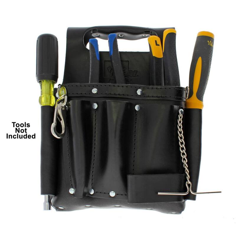 IDEAL 9 in. W Tuff-Tote Premium Black Leather Tool Bag with Strap (8-Pocket) - 35-950BLK