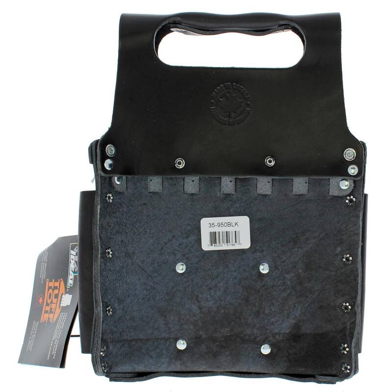 IDEAL 9 in. W Tuff-Tote Premium Black Leather Tool Bag with Strap (8-Pocket) - 35-950BLK