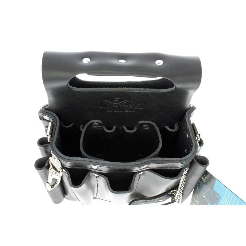 IDEAL 9 in. W Tuff-Tote Premium Black Leather Tool Bag with Strap (8-Pocket) - 35-950BLK