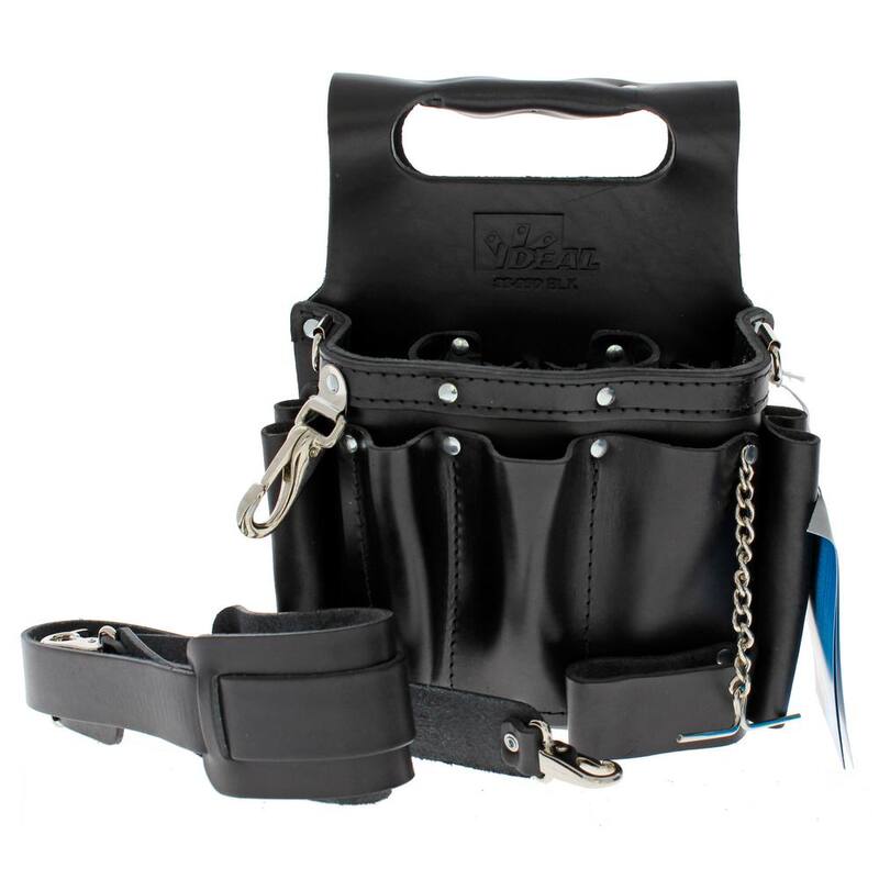 IDEAL 9 in. W Tuff-Tote Premium Black Leather Tool Bag with Strap (8-Pocket) - 35-950BLK
