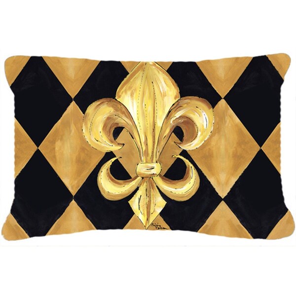 Jensendistributionservices Black And Gold Fleur De Lis New Orleans Indoor & Outdoor Fabric Decorative Pillow - MI2554068