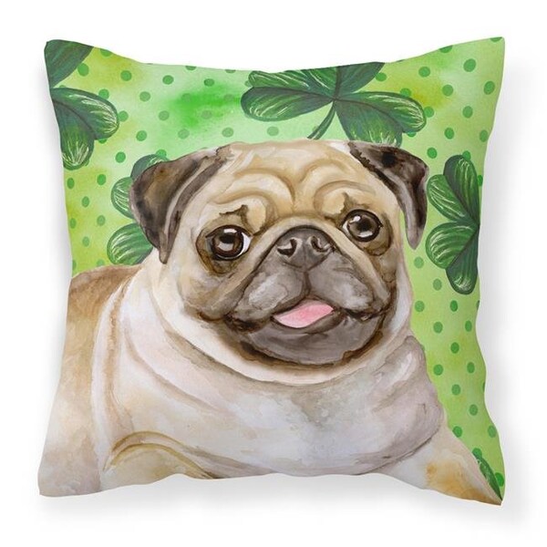Carolines Treasures Carolines Treasures BB9892PW1818 Fawn Pug St.Patricks Fabric Decorative Pillow - BB9892PW1818