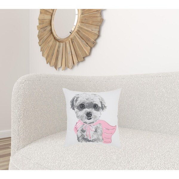 Homeroots 18 x 18 in. White & Pink Super Pup Throw Pillow - 386612
