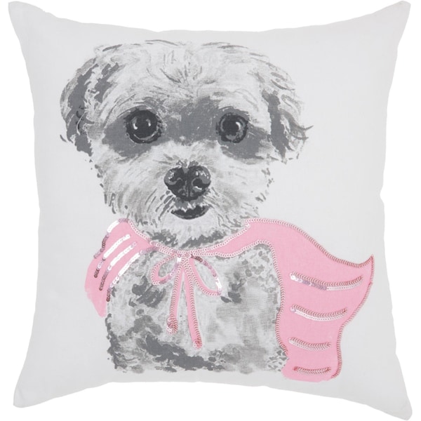 Homeroots 18 x 18 in. White & Pink Super Pup Throw Pillow - 386612