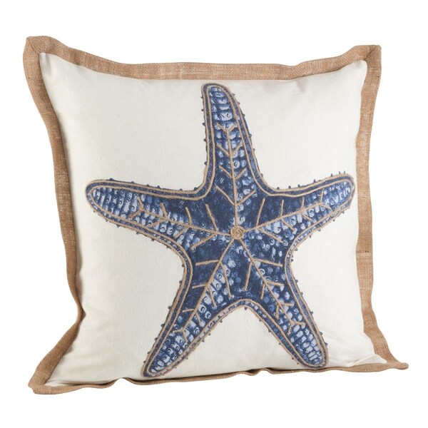 Rlm Distribution 20 in. Square Star Fish Print Cotton Down Filled Throw Pillow, Navy Blue - HO1620965