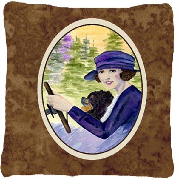 Carolines Treasures Carolines Treasures SS8538PW1414 Lady driving with her Pomeranian Decorative Fabric Pillow - 14 x 14 in. - SS8538PW1414