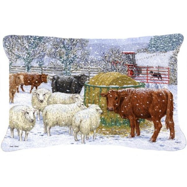 Carolines Treasures Carolines Treasures ASA2207PW1216 Cows & Sheep in the Snow Fabric Decorative Pillow - ASA2207PW1216