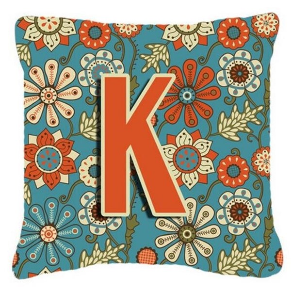 Carolines Treasures Carolines Treasures CJ2012-KPW1818 Letter K Flowers Retro Blue Canvas Fabric Decorative Pillow - CJ2012-KPW1818