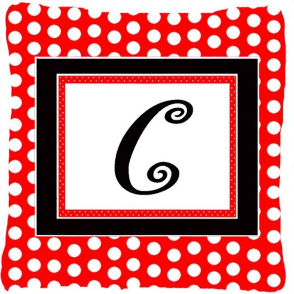 Carolines Treasures Carolines Treasures CJ1012-CPW1414 Letter C Initial Monogram - Red Black Polka Dots Decorative Indoor & Outdoor Fabric Pillow - CJ1012-CPW1414