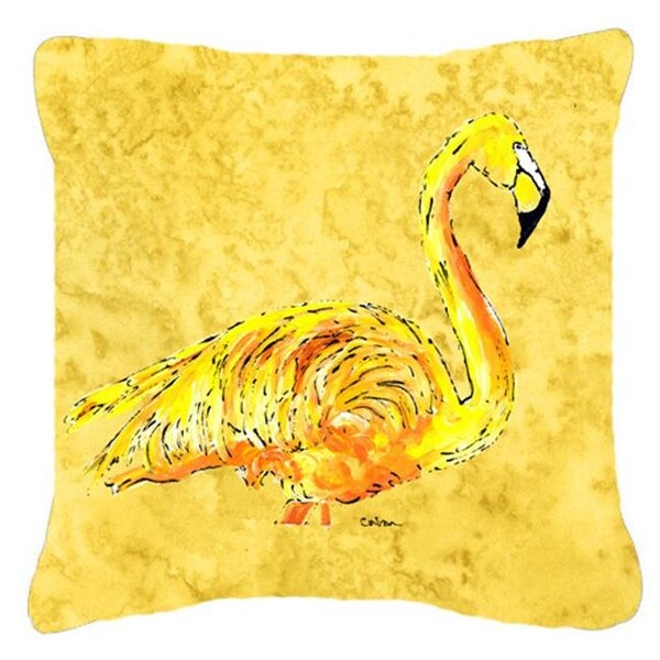 Carolines Treasures Carolines Treasures 8872PW1414 Flamingo On Yellow Indoor & Outdoor Fabric Decorative Pillow - 8872PW1414