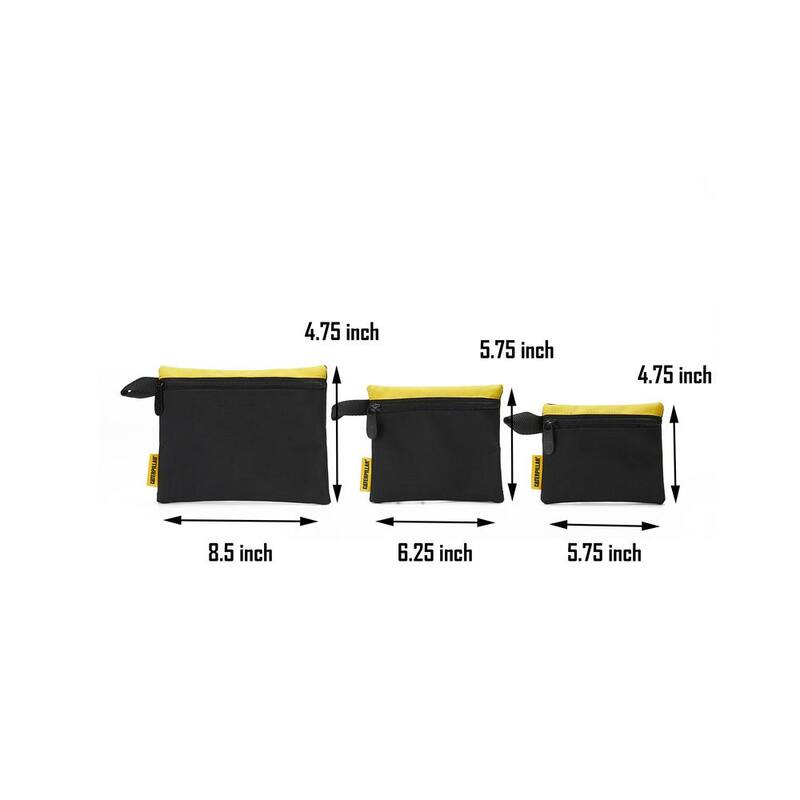 CAT Tool Storage, 8 in. 3 Pockets, Black and Yellow, 600-D Polyester, Document Bag, 3 Assorted Sized - 84665