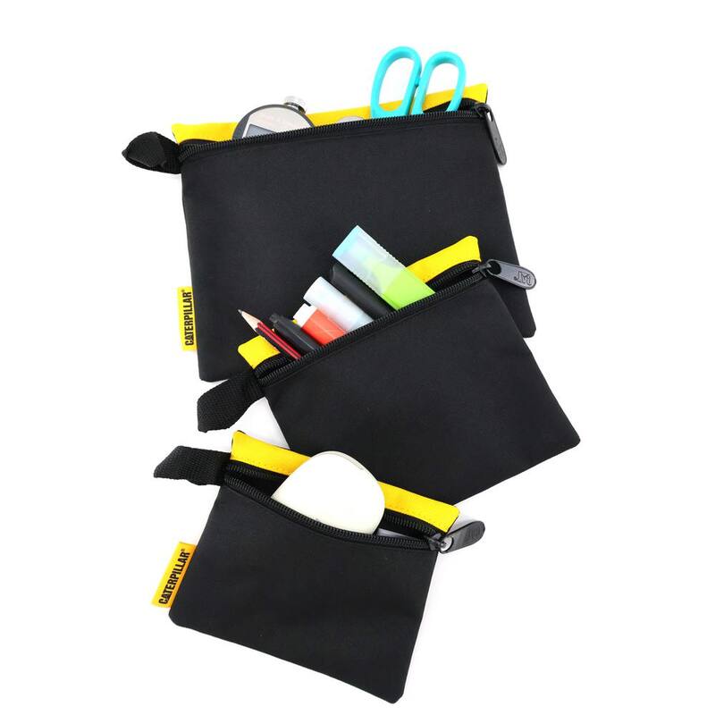 CAT Tool Storage, 8 in. 3 Pockets, Black and Yellow, 600-D Polyester, Document Bag, 3 Assorted Sized - 84665