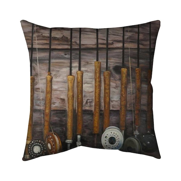 Begin Home Decor 20 x 20 in. Fishing Rods on Wood-Double Sided Print Indoor Pillow - 5541-2020-SL7