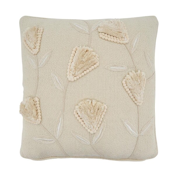 Rlm Distribution SARO  18 in. Square Flowers Applique Design Poly Filled Throw Pillow  Ivory - HO2657998