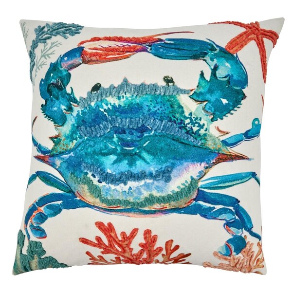 Rlm Distribution SARO  20 in. Square Poly Filled Throw Pillow with Crab Design - HO2658186