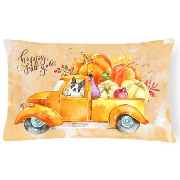 Carolines Treasures Carolines Treasures CK2610PW1216 Fall Harvest Boston Terrier Canvas Fabric Decorative Pillow - CK2610PW1216