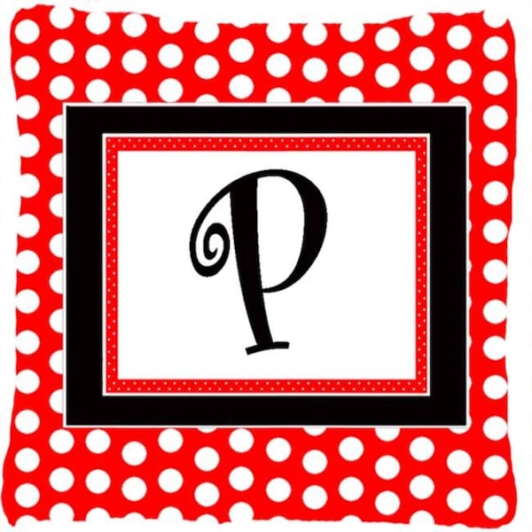 Carolines Treasures Carolines Treasures CJ1012-PPW1414 Letter P Initial Monogram - Red Black Polka Dots Decorative Indoor & Outdoor Fabric Pillow - CJ1012-PPW1414