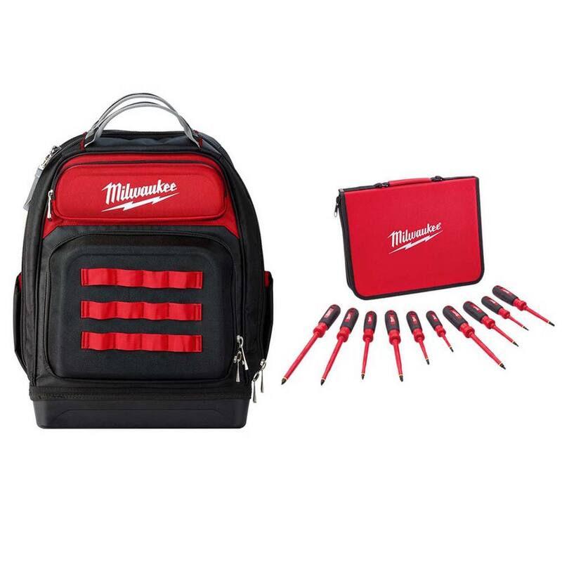 Milwaukee 15 in. Ultimate Jobsite Backpack with 1000-Volt Insulated Screwdriver Set and Case (12-Piece) - 48-22-8201-48-22-2210