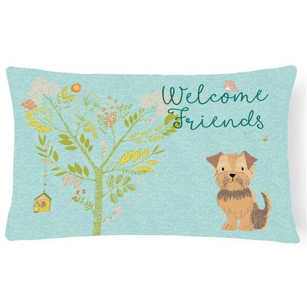 Carolines Treasures Carolines Treasures BB7642PW1216 Welcome Friends Yorkie Natural Ears Canvas Fabric Decorative Pillow; 12 x 16 in. - BB7642PW1216