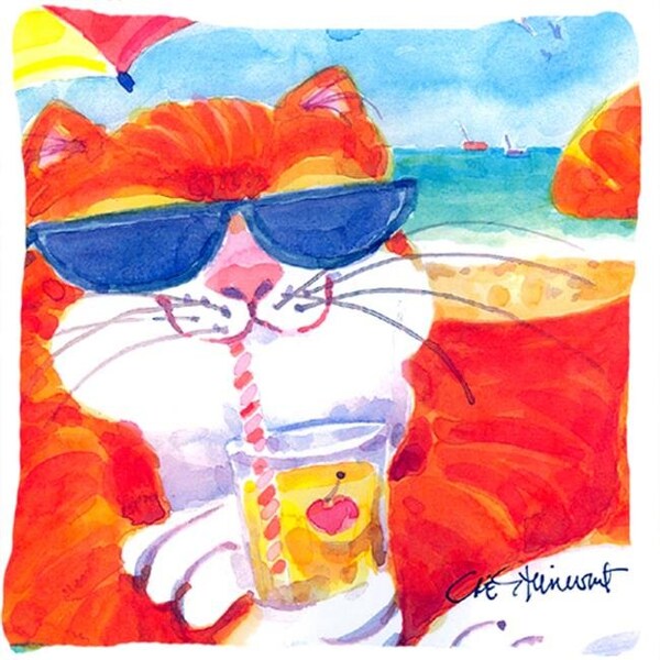 Carolines Treasures Carolines Treasures 6118PW1414 Cool Cat With Sunglasses At The Beach Decorative Indoor & Outdoor Fabric Pillow - 6118PW1414