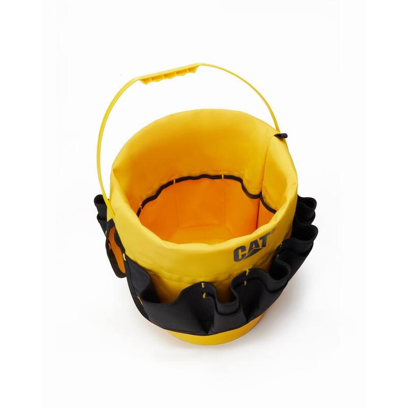 CAT Tool storage, 18 in., 26 pockets , Black and yellow, 600-D Polyester ,Bucket Organizer, Fits most 5 Gal. buckets - 84704