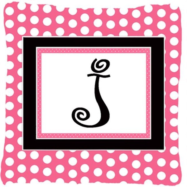Carolines Treasures Carolines Treasures CJ1001-JPW1414 Letter J Initial Monogram - Pink Black Polka Dots Indoor & Outdoor Fabric Decorative Pillow - CJ1001-JPW1414