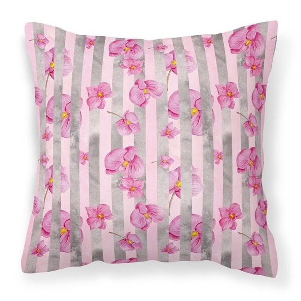 Carolines Treasures Carolines Treasures BB7502PW1818 Watercolor Pink Flowers Grey Stripes Fabric Decorative Pillow; 18 x 18 in. - BB7502PW1818