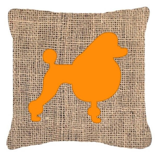 Carolines Treasures Carolines Treasures BB1072-BL-OR-PW1818 Poodle Burlap and Orange Indoor & Outdoor Decorative Fabric Pillow - 18 x 18 in. - BB1072-BL-OR-PW1818