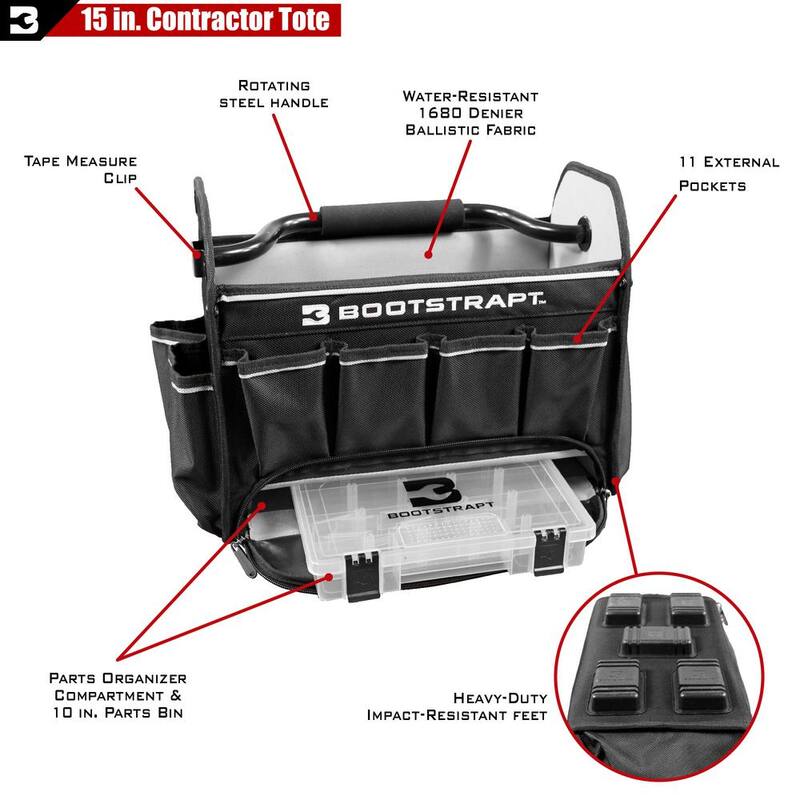 BOOTSTRAPT 15 in. Contractor's Tote Bag with Integrated Parts Bin Compartment - 006-505