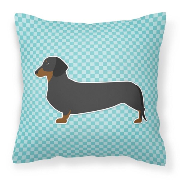 Jensendistributionservices Dachshund Checkerboard Blue Fabric Decorative Pillow - MI2550121