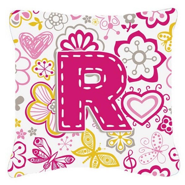 Jensendistributionservices Letter R Flowers And Butterflies Pink Canvas Fabric Decorative Pillow - MI2555778