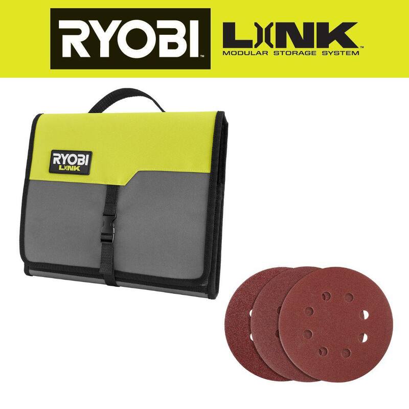 RYOBI LINK Accessory Organizer with 7-Piece 5 in. Random Orbit Sand Paper Assortment Set - 80, 120, and 220 Grit - STM312-A21701