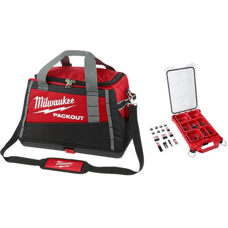 Milwaukee 20 in. PACKOUT Tool Bag and SHOCKWAVE Impact Duty Alloy Steel Screw Driver Bit Set with PACKOUT Case (100-Piece) - 48-22-8322-48-32-4082