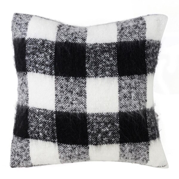 Rlm Distribution SARO  Faux Mohair Plaid Design Down Filled Accent Throw Pillow  Black - HO2657792