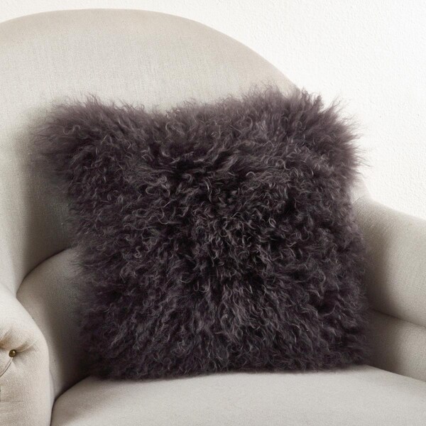 Rlm Distribution SARO  20 in. Square Wool Mongolian Lamb Fur Throw Pillow  Grey - HO3763447