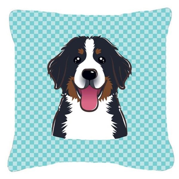 Carolines Treasures Carolines Treasures BB1175PW1818 Checkerboard Blue Bernese Mountain Dog Fabric Decorative Pillow; 18 x 18 In. - BB1175PW1818