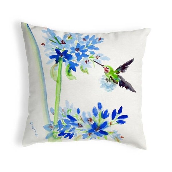 Betsy Drake Betsy Drake KS808 12 x 12 in. Hummingbird & Blue Flowers Small No-Cord Pillow - KS808