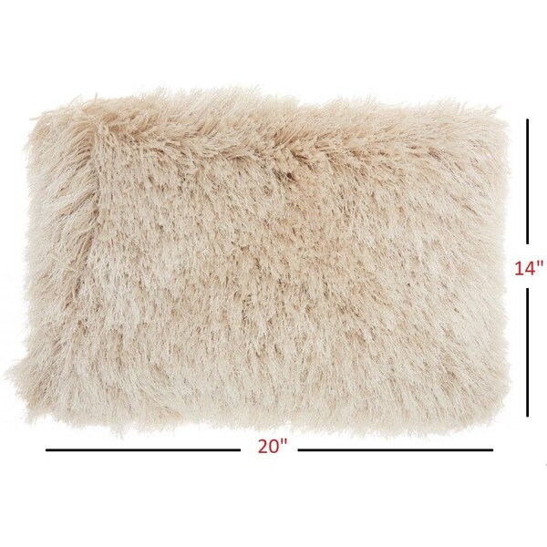 Homeroots 14 x 20 in. Beige Super Shaggy Throw Pillow - 386402