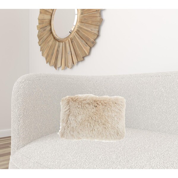 Homeroots 14 x 20 in. Beige Super Shaggy Throw Pillow - 386402