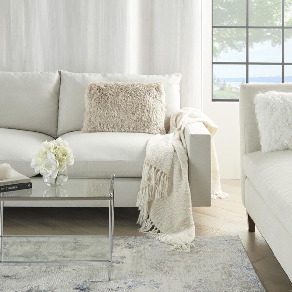 Homeroots 14 x 20 in. Beige Super Shaggy Throw Pillow - 386402