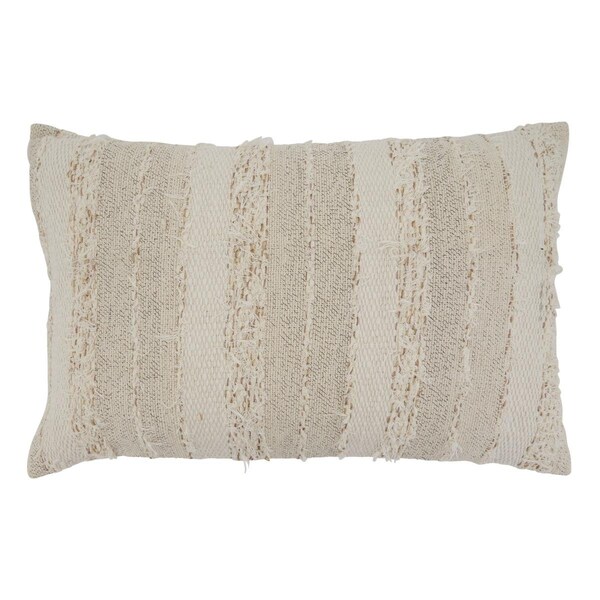 Rlm Distribution SARO  16 x 24 in. Oblong Ivory Fringe Stripe Design Throw Pillow with Poly Filling - HO3195324