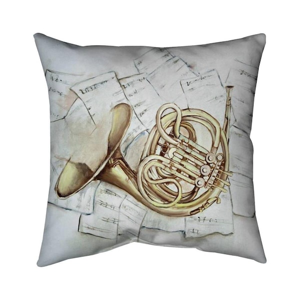 Begin Home Decor 26 x 26 in. Horn on Music Sheet-Double Sided Print Indoor Pillow - 5541-2626-MU43