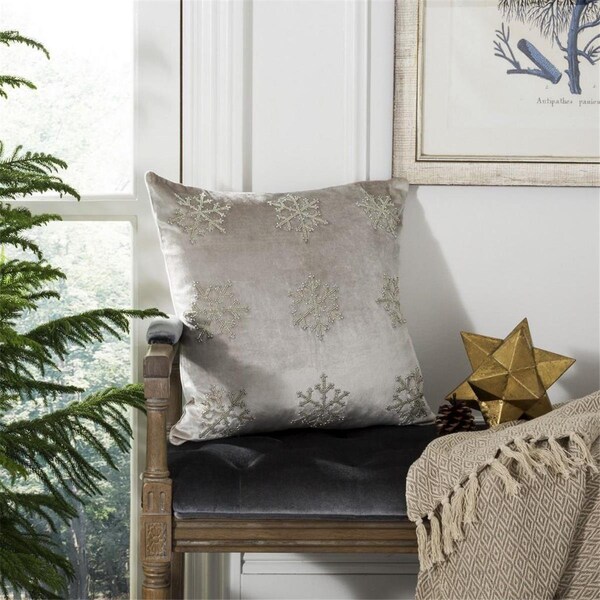 Safavieh 20 x 20 in. Sydnee Snowflake Pillow Beige & Silver - PLS885A-2020