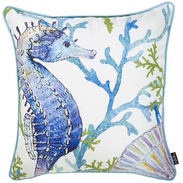 Homeroots White Marine Seahorse Printed Decorative Throw Pillow Cover 18 x 18 in. - 355457