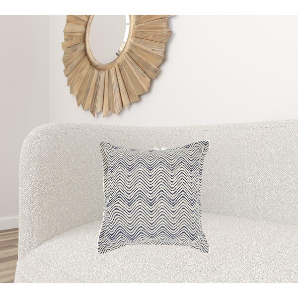 Homeroots 20 x 20 in. Indigo & Ivory Waves Throw Pillow - 386098