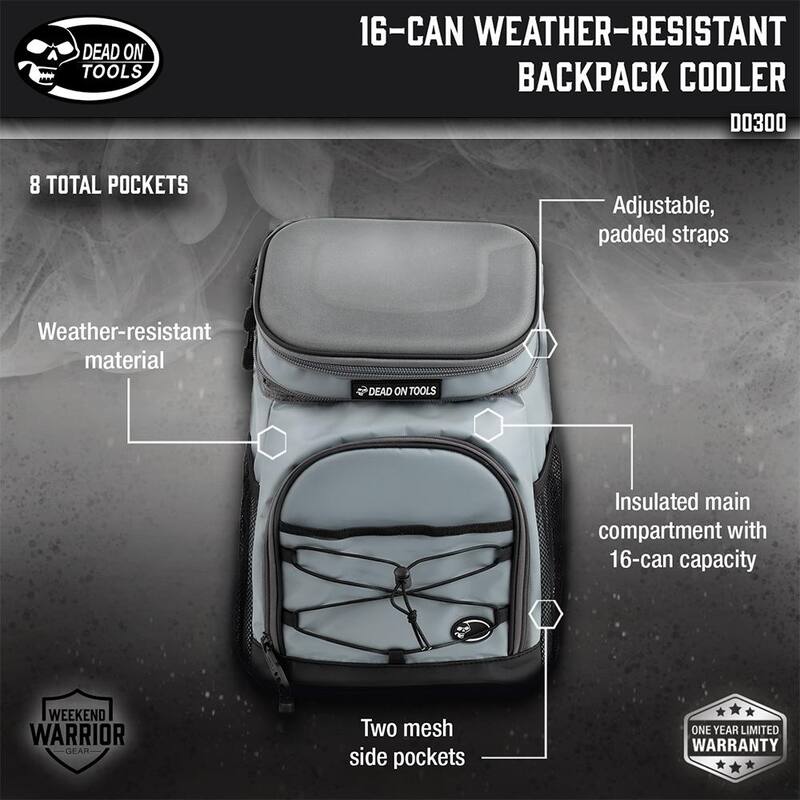 DEAD ON TOOLS 11 in. 16-Can Weather Resistant Backpack Cooler Bag - DO300