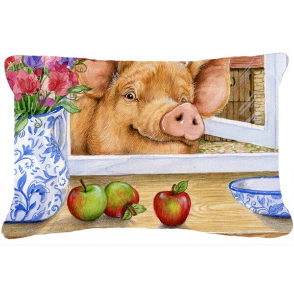 Micasa Pig Trying to Reach the Apple in the Window Fabric Decorative Pillow - MI733098