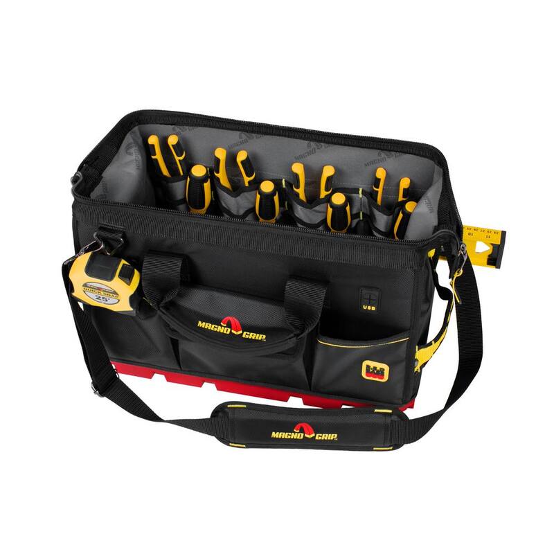 MagnoGrip RED Base Series 18 in. 22-Pocket Large Mouth Tool Bag, 8 Loops, Comfort Grip Handles, Adjustable Padded Shoulder Strap - 526-323