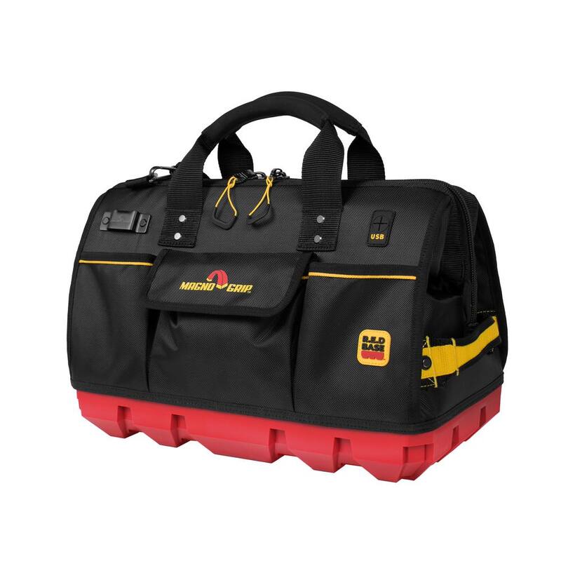 MagnoGrip RED Base Series 18 in. 22-Pocket Large Mouth Tool Bag, 8 Loops, Comfort Grip Handles, Adjustable Padded Shoulder Strap - 526-323